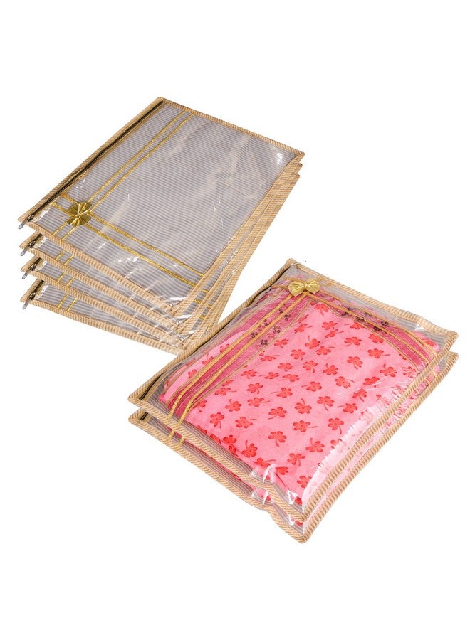 Kuber Industries Kuber Industries Polyvinyl Chloride Saree Cover | Clothes Storage Bag | Single Packing Saree With Zip Closure | Wardrobe Organizer | Tissue Lining Bow-Design | Pack Of 6 | Golden, 36 Cm, 1 Cm  - Image 1