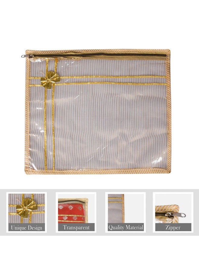 Kuber Industries Kuber Industries Polyvinyl Chloride Saree Cover | Clothes Storage Bag | Single Packing Saree With Zip Closure | Wardrobe Organizer | Tissue Lining Bow-Design | Pack Of 6 | Golden, 36 Cm, 1 Cm  - Image 2