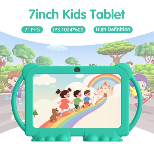 PEICHENG Kids Tablet 7 inch Android 12.0 for Toddler, 4GB RAM 32GB ROM Bluetooth IPS Screen Parental Control Dual Camera Shockproof Case for Educational Games, (Green) - Image 2