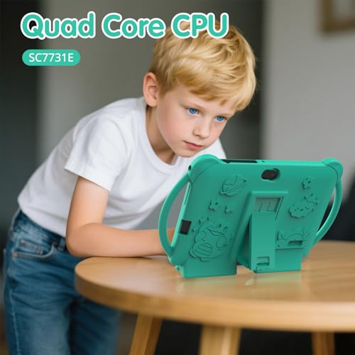 PEICHENG Kids Tablet 7 inch Android 12.0 for Toddler, 4GB RAM 32GB ROM Bluetooth IPS Screen Parental Control Dual Camera Shockproof Case for Educational Games, (Green) - Image 4