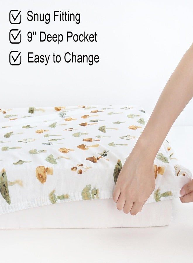 LifeTree Crib Sheets for Baby, Muslin Fitted Crib Sheets Neutral Boys Girls - Toddler Bed Sheet Fits Standard Crib, 70% Viscose from Bamboo and 30% Cotton, Mushroom Pattern, 28in x 52in - Image 4