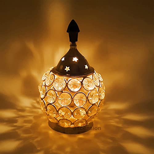 Ascension Akhand Diya Diyas Decorative Brass Crystal Oil Lamp, Tea Light Holder Lantern Oval Shape Diwali Gifts Home Decor Puja Lamp - Image 1