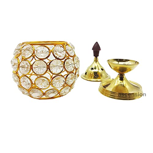 Ascension Akhand Diya Diyas Decorative Brass Crystal Oil Lamp, Tea Light Holder Lantern Oval Shape Diwali Gifts Home Decor Puja Lamp - Image 5