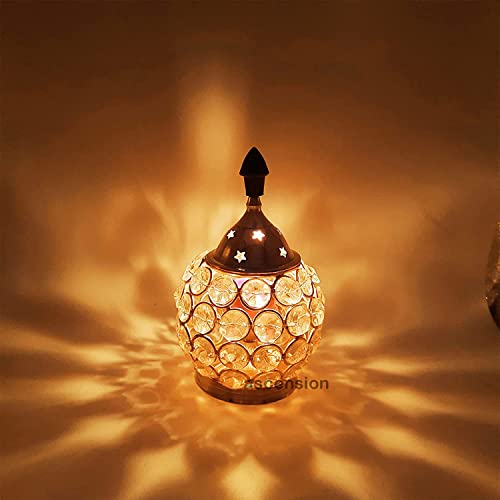Ascension Akhand Diya Diyas Decorative Brass Crystal Oil Lamp, Tea Light Holder Lantern Oval Shape Diwali Gifts Home Decor Puja Lamp - Image 4