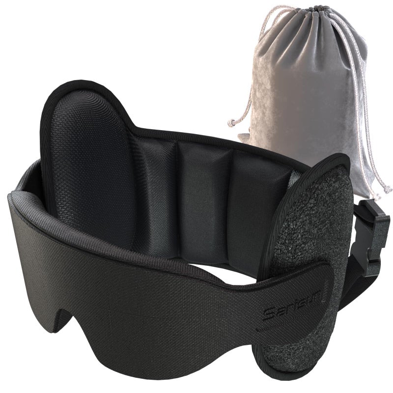 SARISUN Upgraded Travel Pillow UShaped Airplane Head Strap for All Heights 360 Support 3D Sleep Mask 100 Light Blocking Long Flights Essentials Headrest Stop Bobblehead Black