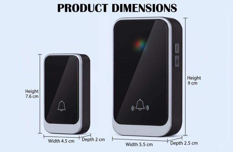 Prplet Door Bell without Wire with 300m Range, 38 Ringtones & 8 Volume Levels | Plug-in Receiver & Waterproof Transmitter – Black - Image 3