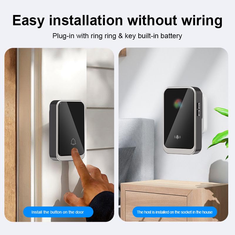 Prplet Door Bell without Wire with 300m Range, 38 Ringtones & 8 Volume Levels | Plug-in Receiver & Waterproof Transmitter – Black - Image 2