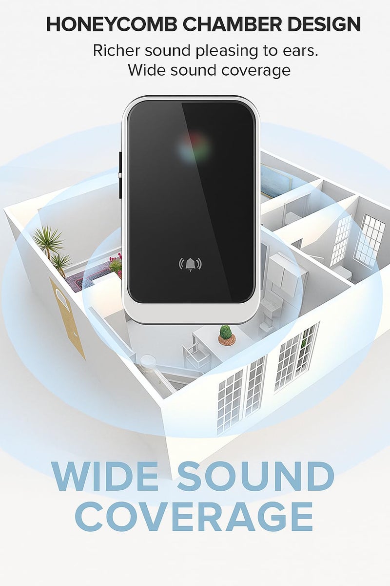 Prplet Door Bell without Wire with 300m Range, 38 Ringtones & 8 Volume Levels | Plug-in Receiver & Waterproof Transmitter – Black - Image 5