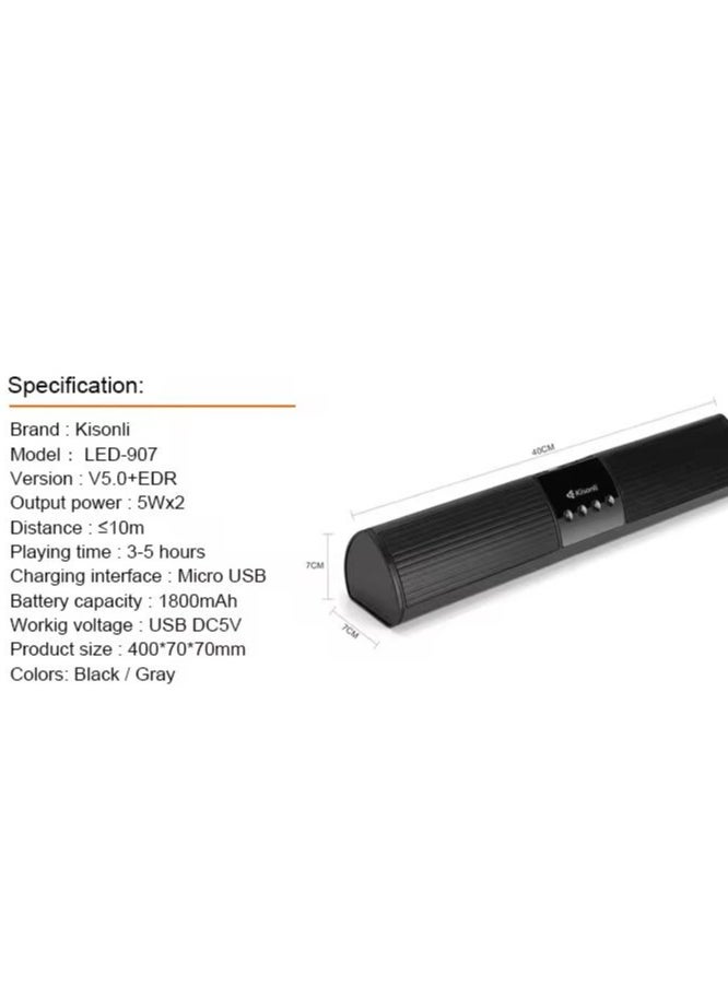 Kisonli - Kisonli LED-907 Bluetooth sound bar horn outdoor speaker with light - Black - Image 1