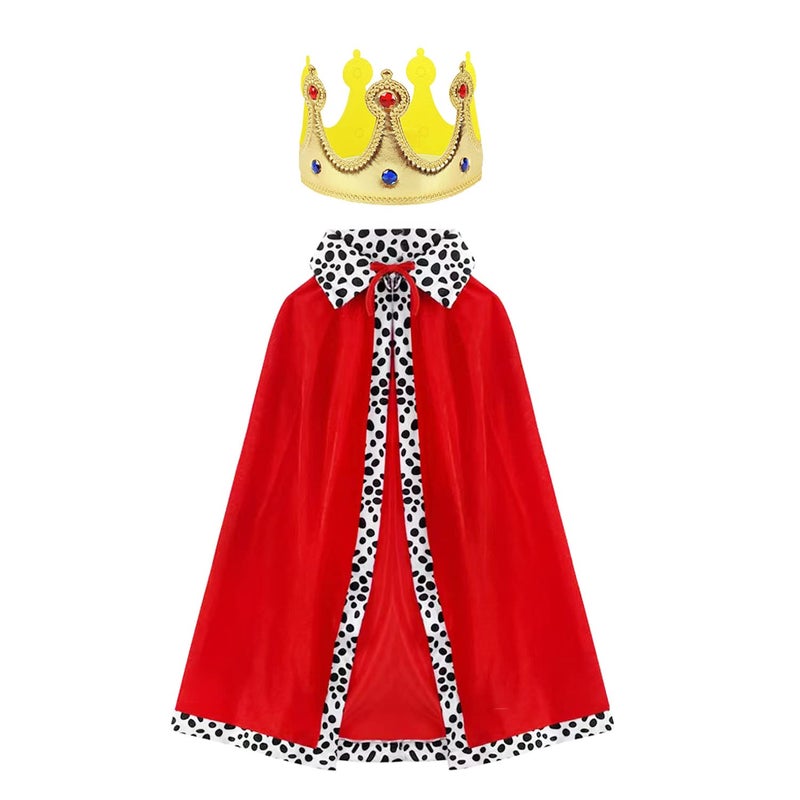 Simple polymer King Robe Halloween Costume Medieval Prince King Costume Cape(Cape&Crown) Red - Image 1