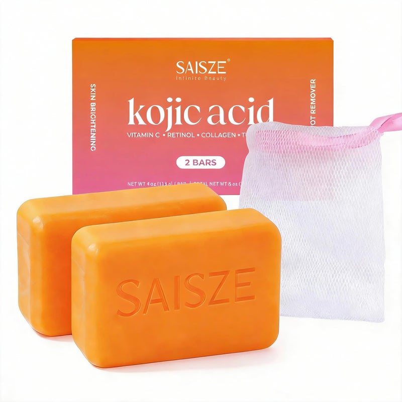 SAISZE Turmeric Soap, Kojic Acid Soap Bar, 4oz x 2 BARS, Kojic Acid and Turmeric Soap Dark Spots Remover for Face and Body, Brightening, Hyperpigmentation - Image 1