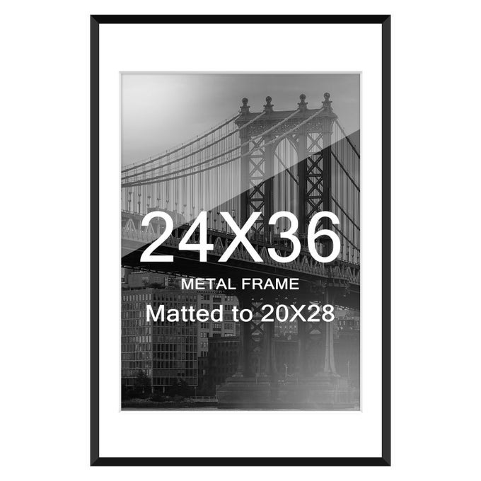 24X36 POSTER FRAME IN BLACK THIN METAL ALUMINUM PICTURE FRAME WITH CRYSTAL ACRYLIC FOR WALL DISPLAY