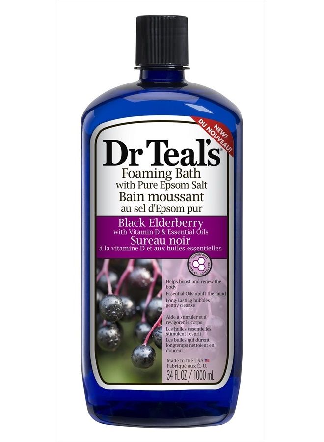 Dr Teal's Foaming Bath with Pure Epsom Salt, Black Elderberry with Vitamin D & Essential Oils, 34 fl oz - Image 1