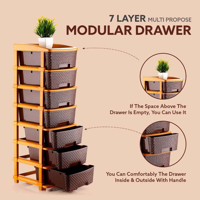 AZZOTE Plastic Drawers Storage - Versatile Storage Drawer Organizer Your Essentials - Ideal Drawers for Storage in Home, Office, or Classroom Brown | 7 Layer (7 Layer Brown) - Image 3
