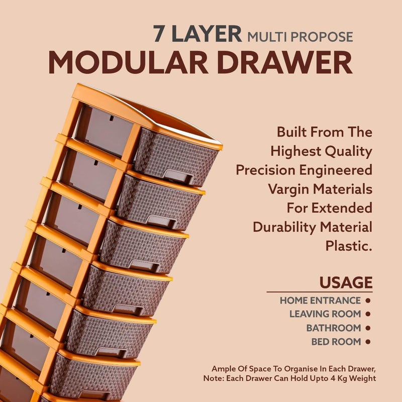 AZZOTE Plastic Drawers Storage - Versatile Storage Drawer Organizer Your Essentials - Ideal Drawers for Storage in Home, Office, or Classroom Brown | 7 Layer (7 Layer Brown) - Image 4