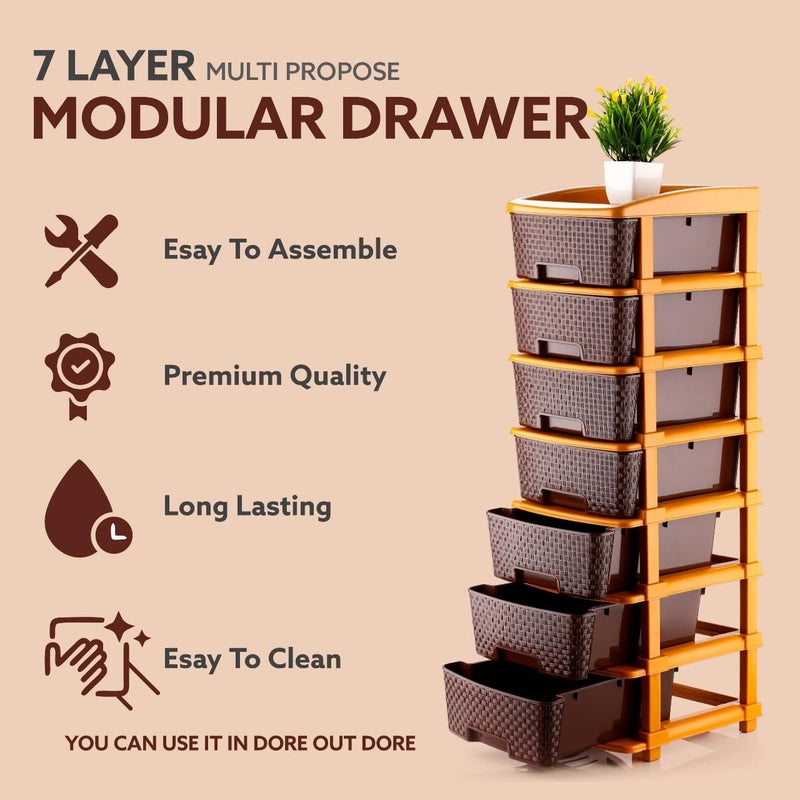 AZZOTE Plastic Drawers Storage - Versatile Storage Drawer Organizer Your Essentials - Ideal Drawers for Storage in Home, Office, or Classroom Brown | 7 Layer (7 Layer Brown) - Image 5