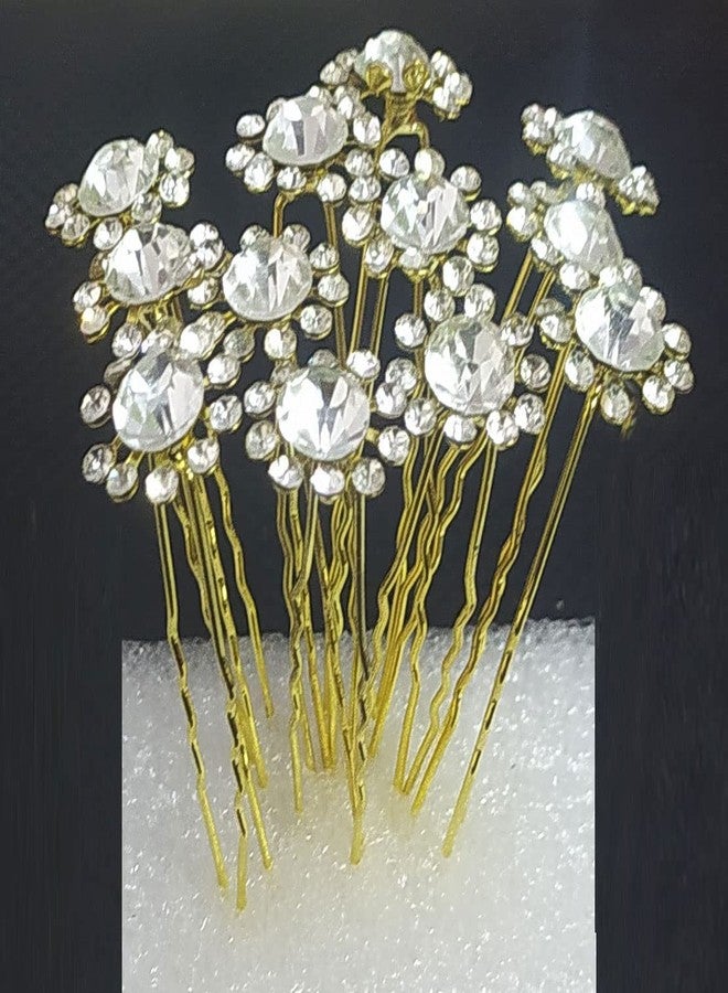SURAKO COLLECTIONS مجموعة سوركو: دبابيس شعر معدنية مزخرفة على شكل زهرة، إكسسوارات شعر/دبابيس جودا فاخرة، مشابك لتثبيت الكعكة، دبابيس جودا لتسريحات شعر العرائس للنساء والفتيات، عبوة من 12 قطعة - Image 2