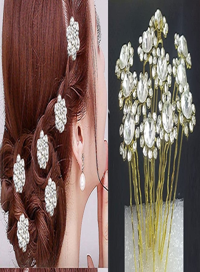 SURAKO COLLECTIONS مجموعة سوركو: دبابيس شعر معدنية مزخرفة على شكل زهرة، إكسسوارات شعر/دبابيس جودا فاخرة، مشابك لتثبيت الكعكة، دبابيس جودا لتسريحات شعر العرائس للنساء والفتيات، عبوة من 12 قطعة - Image 3