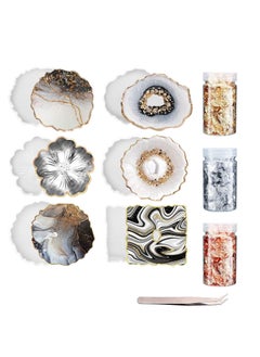 Resin Moulds Silicone Epoxy Resin Moulds Kit Silicone Moulds Coaster Resin Kit for Beginners Resin Art Starter Kit Molds Resin Casting Making DIY Agate Home Decoration with 3 Gold Foil Flakes