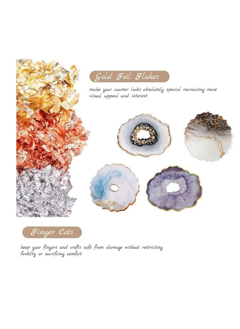 SYOSI - Resin Moulds Silicone Epoxy Resin Moulds Kit Silicone Moulds Coaster Resin Kit for Beginners Resin Art Starter Kit Molds Resin Casting Making DIY Agate Home Decoration with 3 Gold Foil Flakes - Image 1