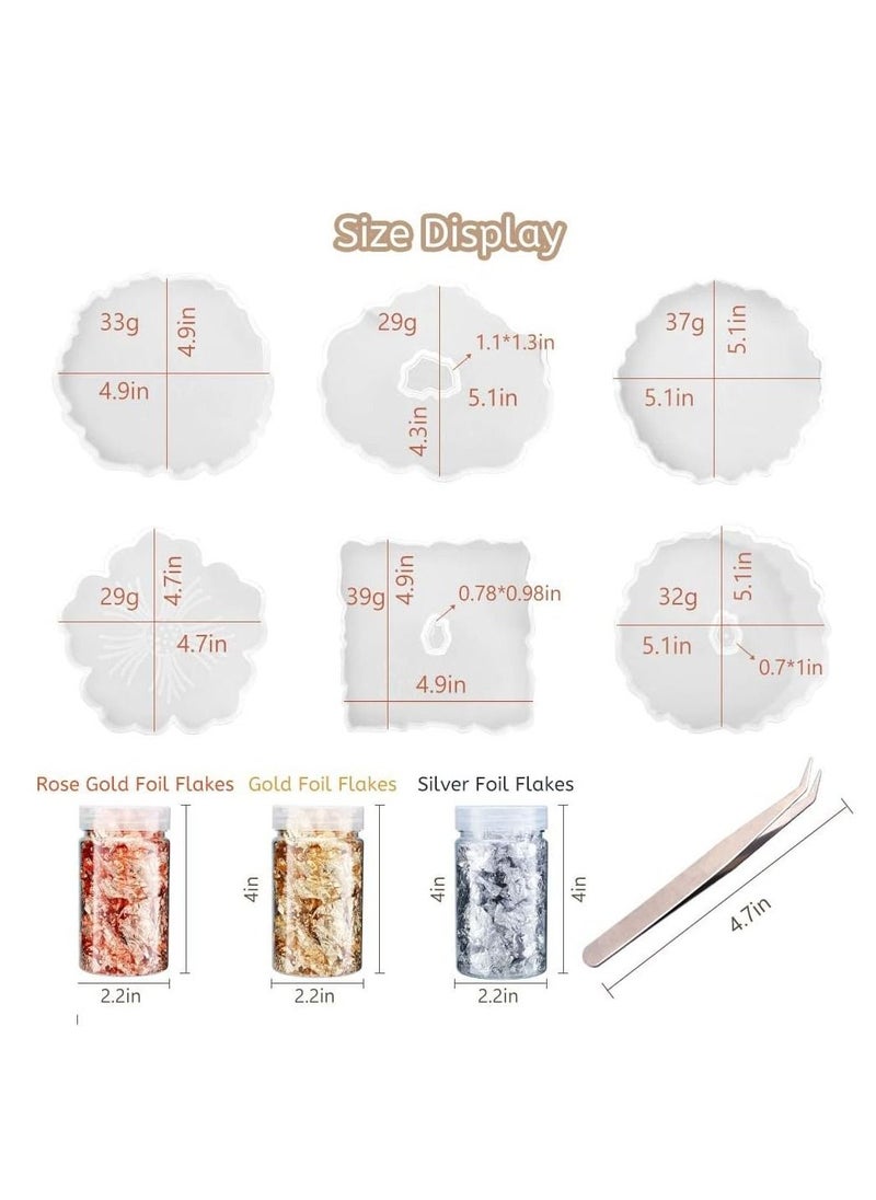 SYOSI - Resin Moulds Silicone Epoxy Resin Moulds Kit Silicone Moulds Coaster Resin Kit for Beginners Resin Art Starter Kit Molds Resin Casting Making DIY Agate Home Decoration with 3 Gold Foil Flakes - Image 1