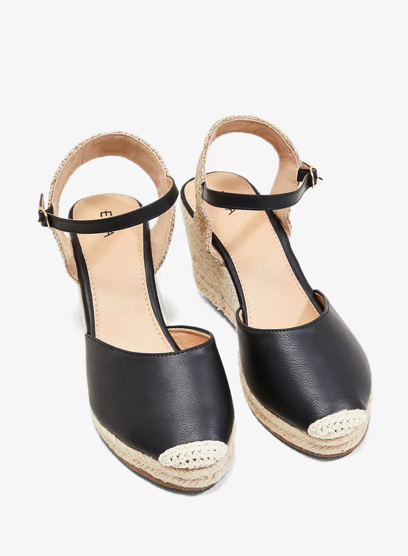 Ella Black Closed Toe Espadrille Wedge Sandal for Women | Best Price UAE