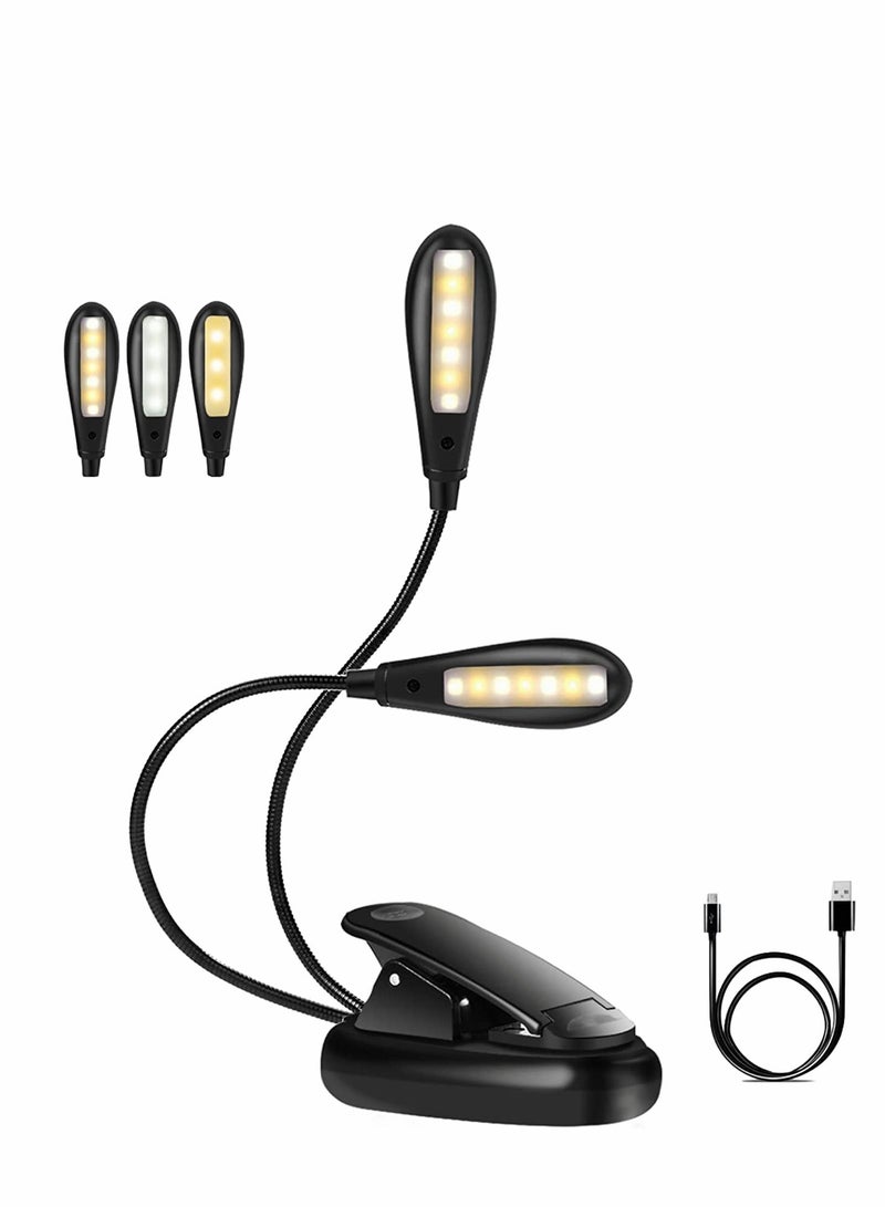 Rechargeable LED Reading Light with 9 Brightness Levels, Eye-Care Warm White Clip-On Design, Dual Goosenecks, Portable USB Lightweight for Desk, Bed, and Travel Use - Image 1