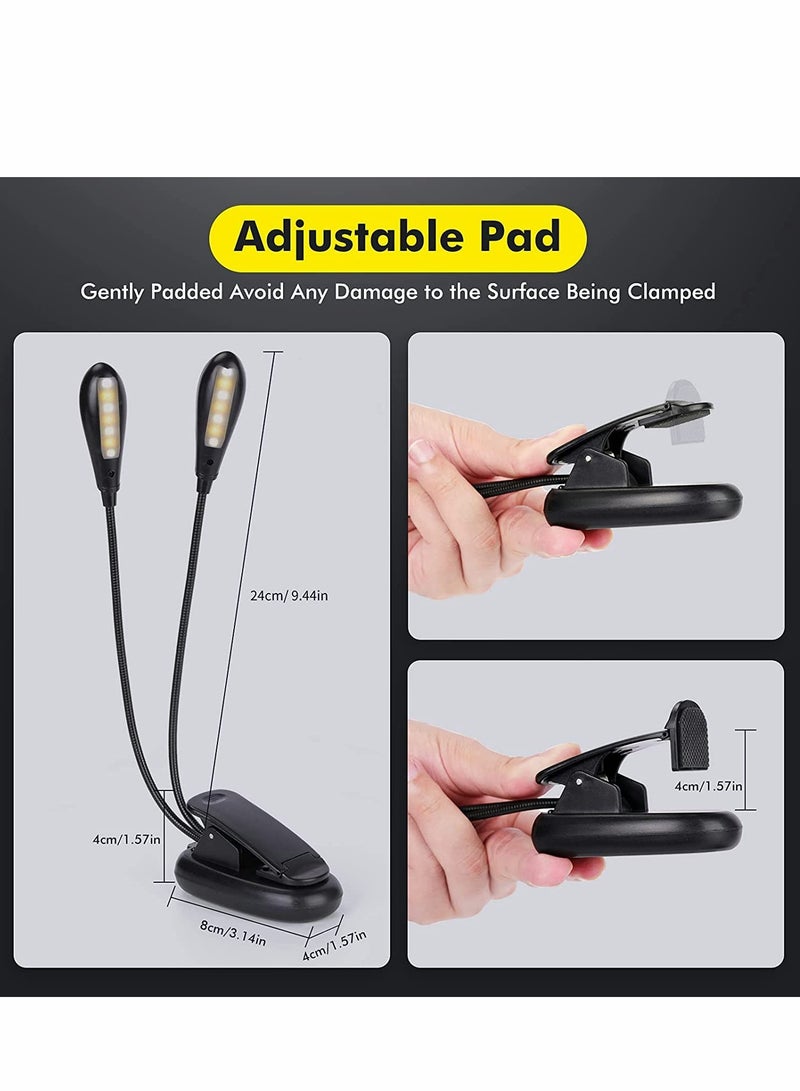 Rechargeable LED Reading Light with 9 Brightness Levels, Eye-Care Warm White Clip-On Design, Dual Goosenecks, Portable USB Lightweight for Desk, Bed, and Travel Use - Image 2