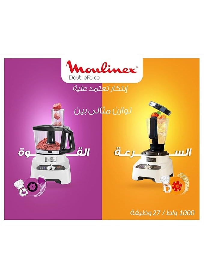 Moulinex FP823125 Double Force, Food Processor, 1000 Watts, 27 Functions, 3L Bowl, 2L Blender, Manual Control Panel, Easylock Safety System, White and Black Brand: Moulinex 1000 W FP823125 White - Image 4