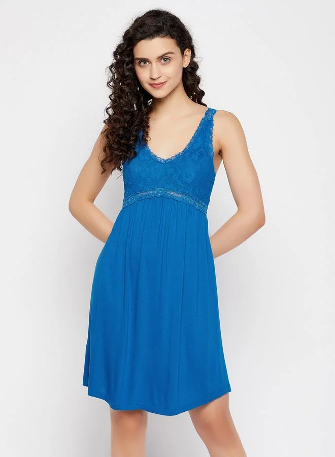 Clovia Clovia Lace Insert V Neck Cotton Nightdress