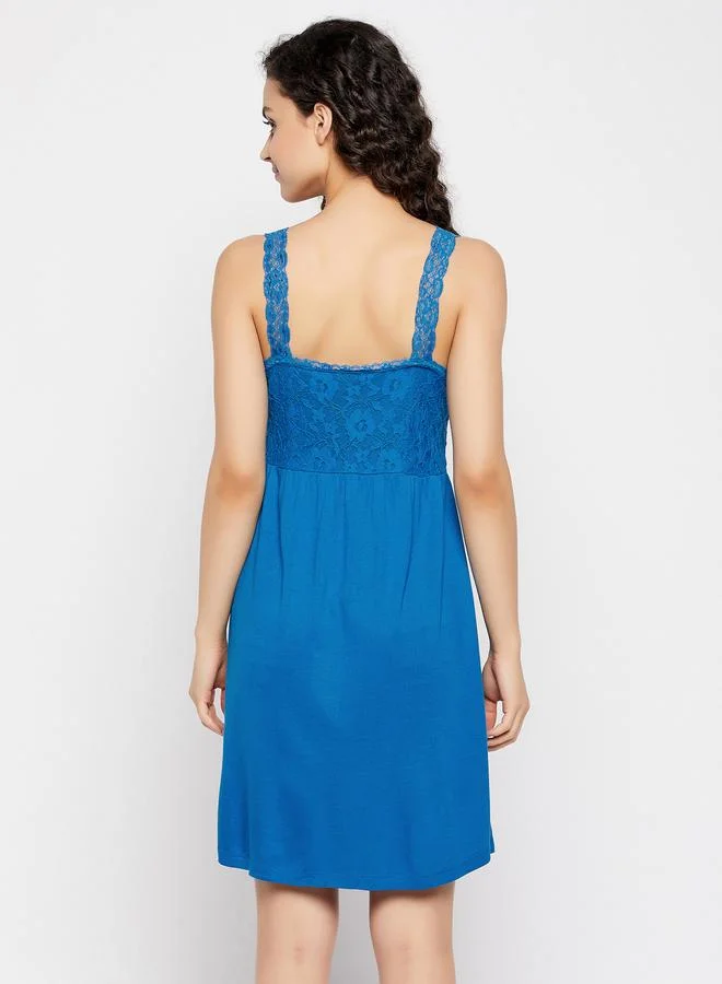 Clovia Clovia Lace Insert V Neck Cotton Nightdress