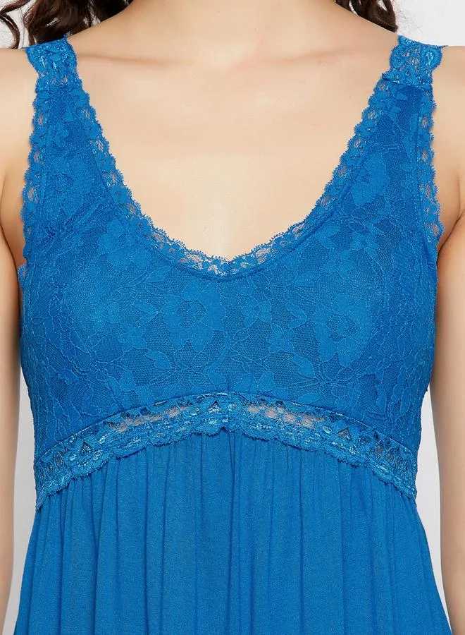Clovia Clovia Lace Insert V Neck Cotton Nightdress