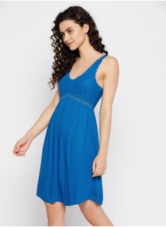Clovia Lace Insert V Neck Cotton Nightdress by Styli  - Image 4