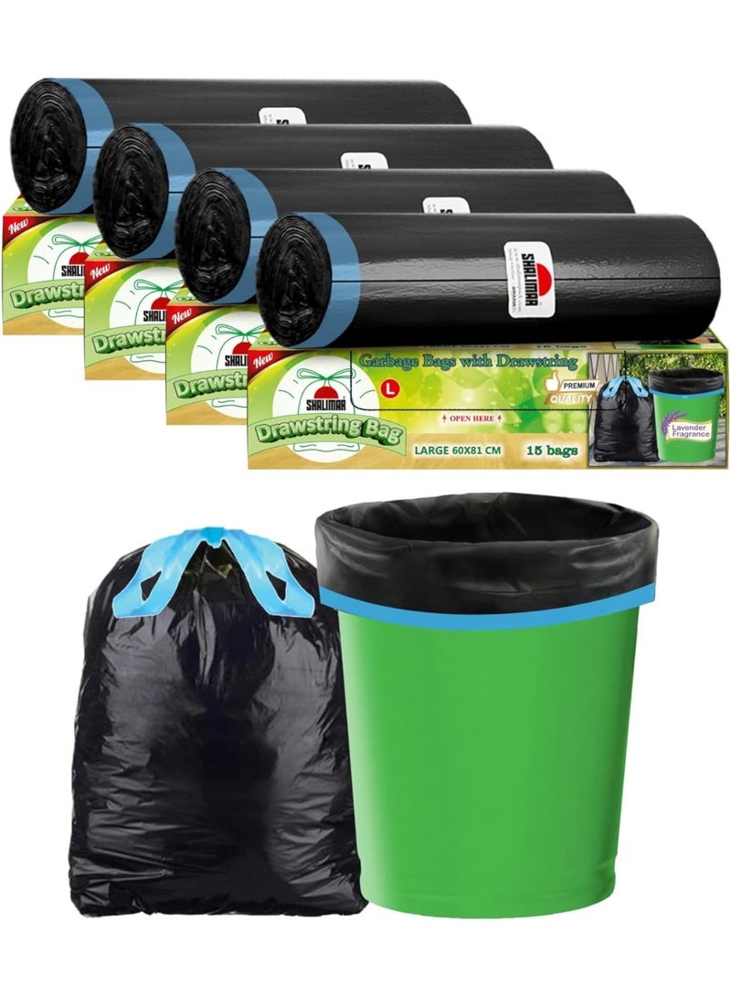 شاليمار أكياس قمامة شاليمار بريميوم OXO قابلة للتحلل – بسحاب شد، الحجم الكبير 24 × 32 بوصة، 60 كيس (4 لفات)، لأغراض سلة القمامة/النفايات، باللون الأسود - Image 1