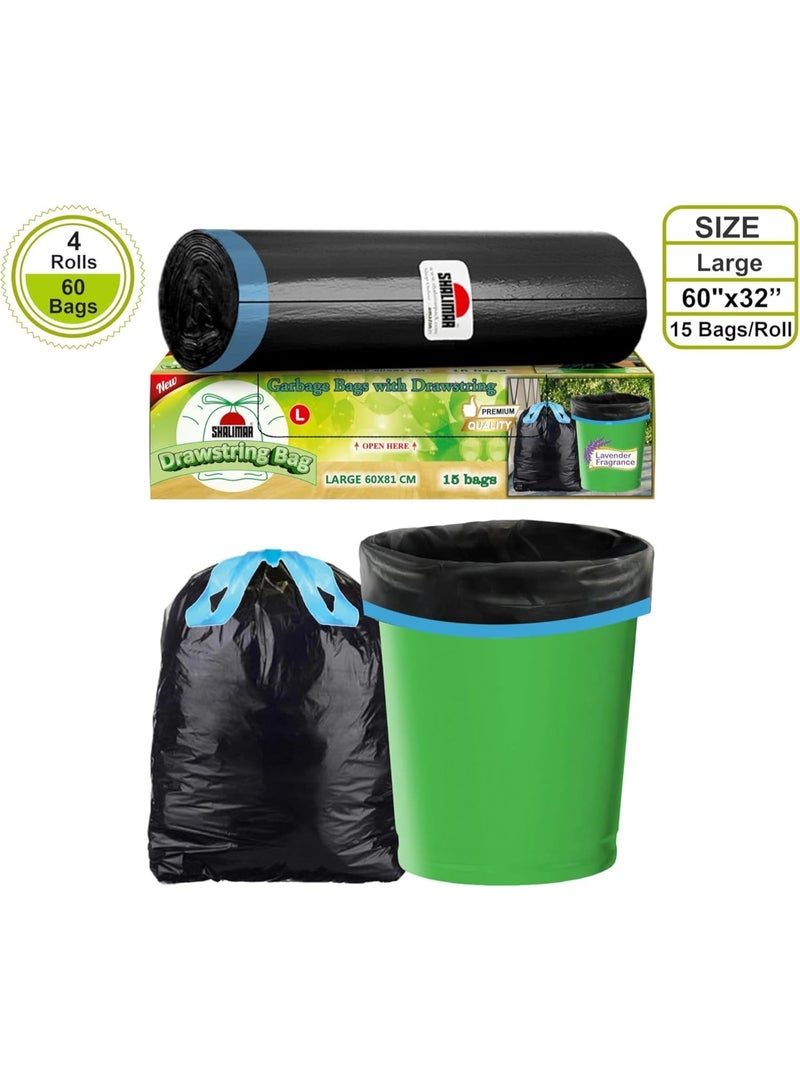 شاليمار أكياس قمامة شاليمار بريميوم OXO قابلة للتحلل – بسحاب شد، الحجم الكبير 24 × 32 بوصة، 60 كيس (4 لفات)، لأغراض سلة القمامة/النفايات، باللون الأسود - Image 3