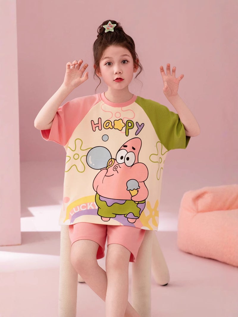 Children'S Baby'S Home Clothes Girls' Pure Cotton Short-Sleeved Pajamas Summer Thin Girl'S Cartoon Girl'S Suit - Image 4