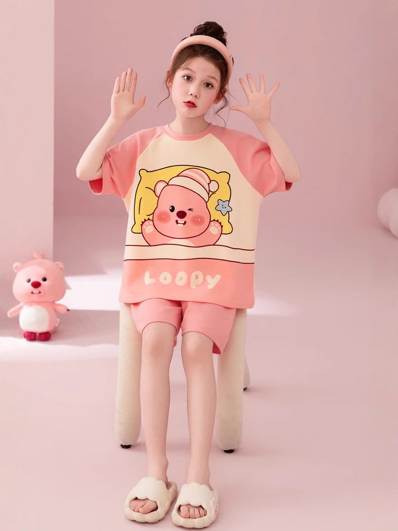 Children'S Baby'S Home Clothes Girls' Pure Cotton Short-Sleeved Pajamas Summer Thin Girl'S Cartoon Girl'S Suit - Image 5