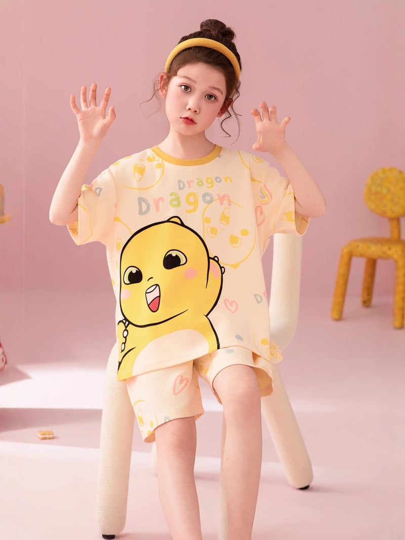 Children'S Baby'S Home Clothes Girls' Pure Cotton Short-Sleeved Pajamas Summer Thin Girl'S Cartoon Girl'S Suit - Image 3