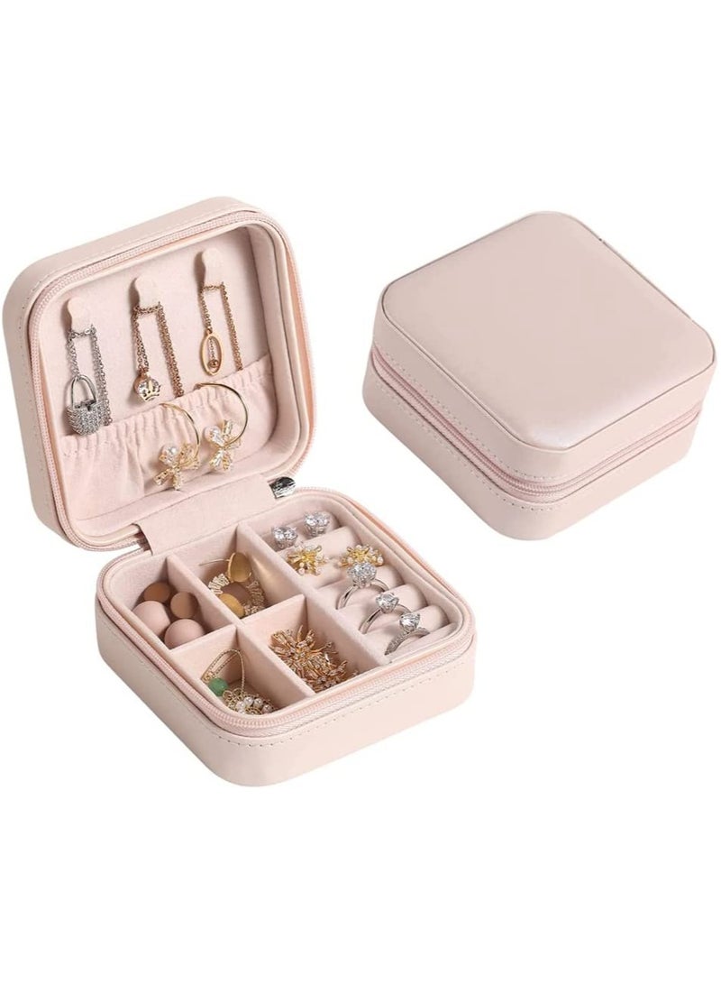 Zikra Travel Jewelry Case, Portable Mini Jewelry Box, PU Leather Compact Size Travel Organizer Display Storage Case for Rings Earring Necklace Bracelet, Gift for Women Girl, Gift Box Holiday Day Gift (Pink) - Image 1
