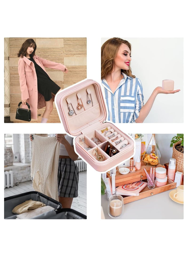Zikra Travel Jewelry Case, Portable Mini Jewelry Box, PU Leather Compact Size Travel Organizer Display Storage Case for Rings Earring Necklace Bracelet, Gift for Women Girl, Gift Box Holiday Day Gift (Pink) - Image 5