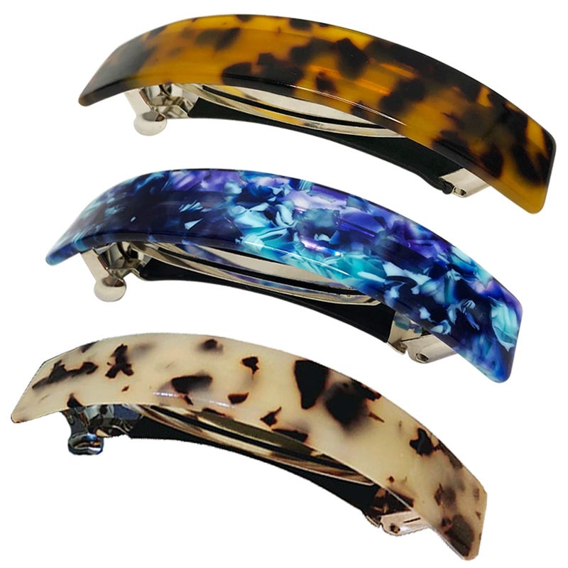 HYFEEL Large French Barrettes for Women Fine Thick Hair, Classic Tortoise Shell Hair Clips Wide Curved Celluloid Ponytail Holder Clamp Fashion Hair Accessories Automatic Clasp Hairgrips 3 Pack - Image 1