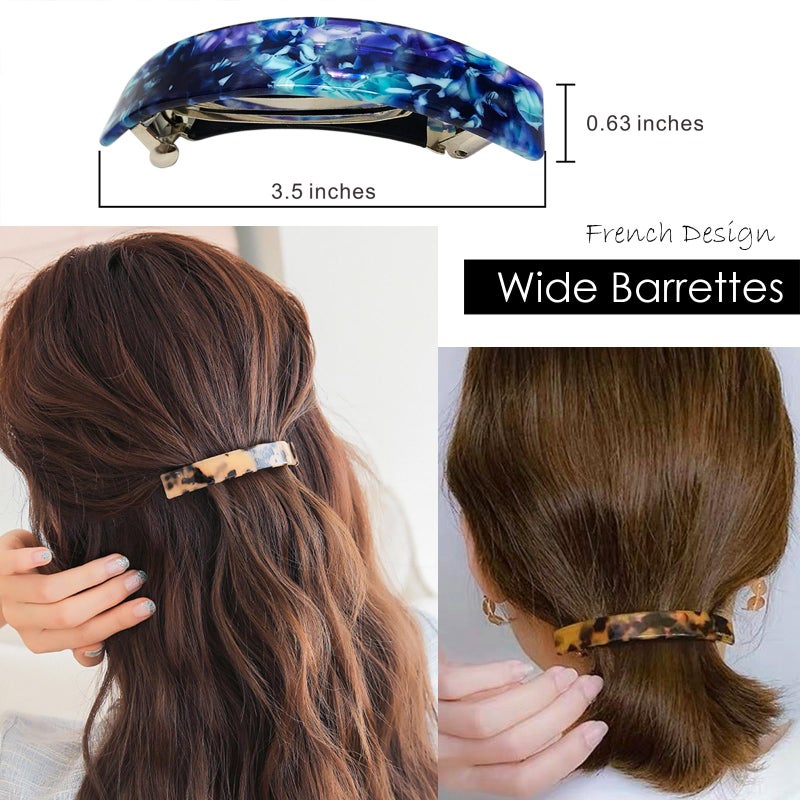 HYFEEL Large French Barrettes for Women Fine Thick Hair, Classic Tortoise Shell Hair Clips Wide Curved Celluloid Ponytail Holder Clamp Fashion Hair Accessories Automatic Clasp Hairgrips 3 Pack - Image 3