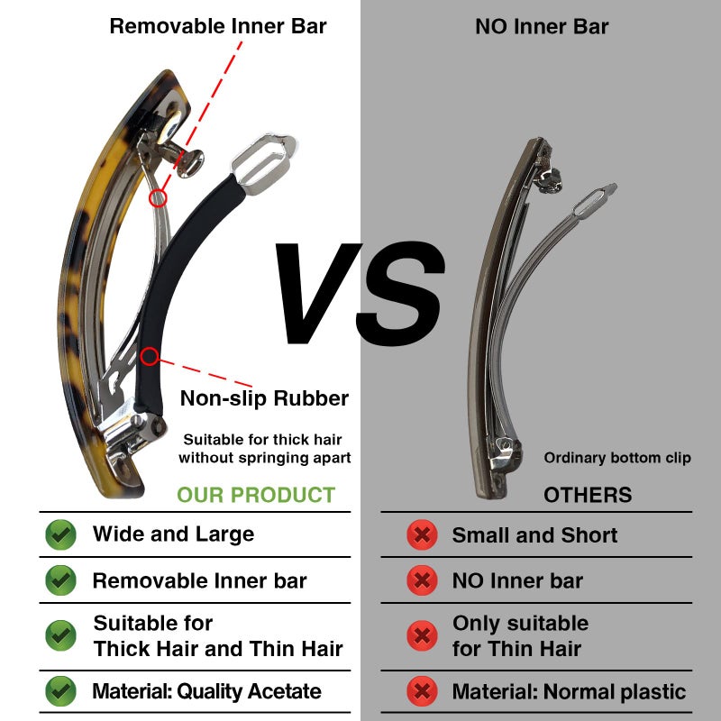 HYFEEL Large French Barrettes for Women Fine Thick Hair, Classic Tortoise Shell Hair Clips Wide Curved Celluloid Ponytail Holder Clamp Fashion Hair Accessories Automatic Clasp Hairgrips 3 Pack - Image 4