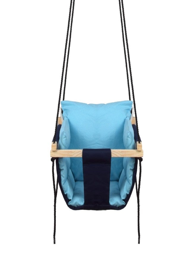 Sprointal® Swing for Kids | Wooden jhula for Kids | jhula for Baby | Baby Swing Hanging Indoor Outdoor | Baby Garden Swing with 2 Pillows (6 Months to 4 Years) (Up to 20 kg) (Blue) - Image 1