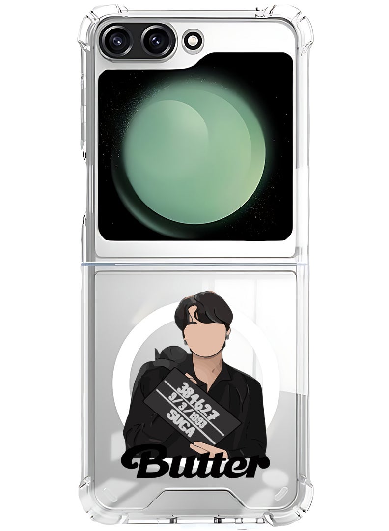 Theodor Magnetic Case for Samsung Galaxy Z Flip 5 Compatible with MagSafe Wireless Charging, Shockproof Phone Bumper Cover Butter Black - Image 1