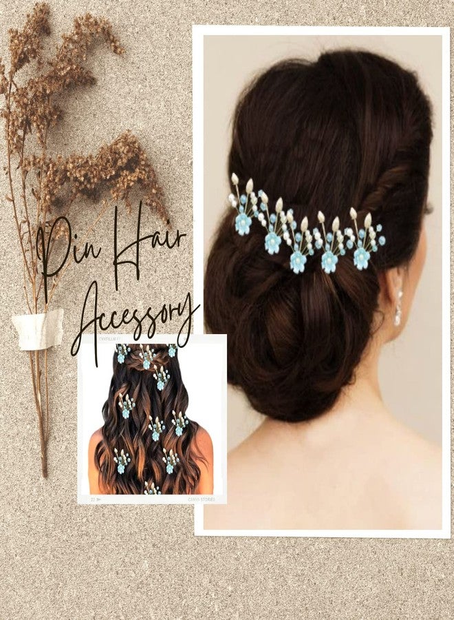 Hair Flare Artificial Flower with Pearl Hair Pin/Side Juda pin/Hair Bun Decoration Accessories 2414 - Blue - Pack of 10 Pins - Image 2