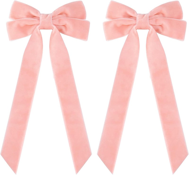 Aileam Multiple options 2PCS Velvet Hair Bows Pink Hair Ribbon Clips Big Fall Alligator Clips Hair Accessories for Women Girls Toddlers Kids Baby Multi-use qualified quality - Image 2