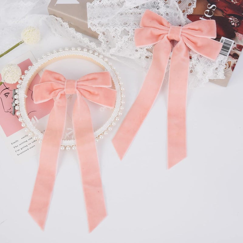 Aileam Multiple options 2PCS Velvet Hair Bows Pink Hair Ribbon Clips Big Fall Alligator Clips Hair Accessories for Women Girls Toddlers Kids Baby Multi-use qualified quality - Image 4