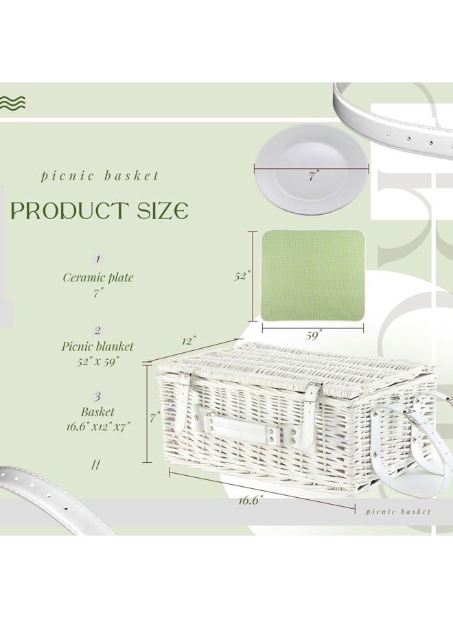 YPshuye Picnic Basket Set for 4 with Waterproof Blanket Mat Insulation Bag Wicker White Green Plaid Fresh Cottagecore Gift for Wedding Birthday Summer Camp Outdoor Camping Christmas Thanksgiving - Image 5