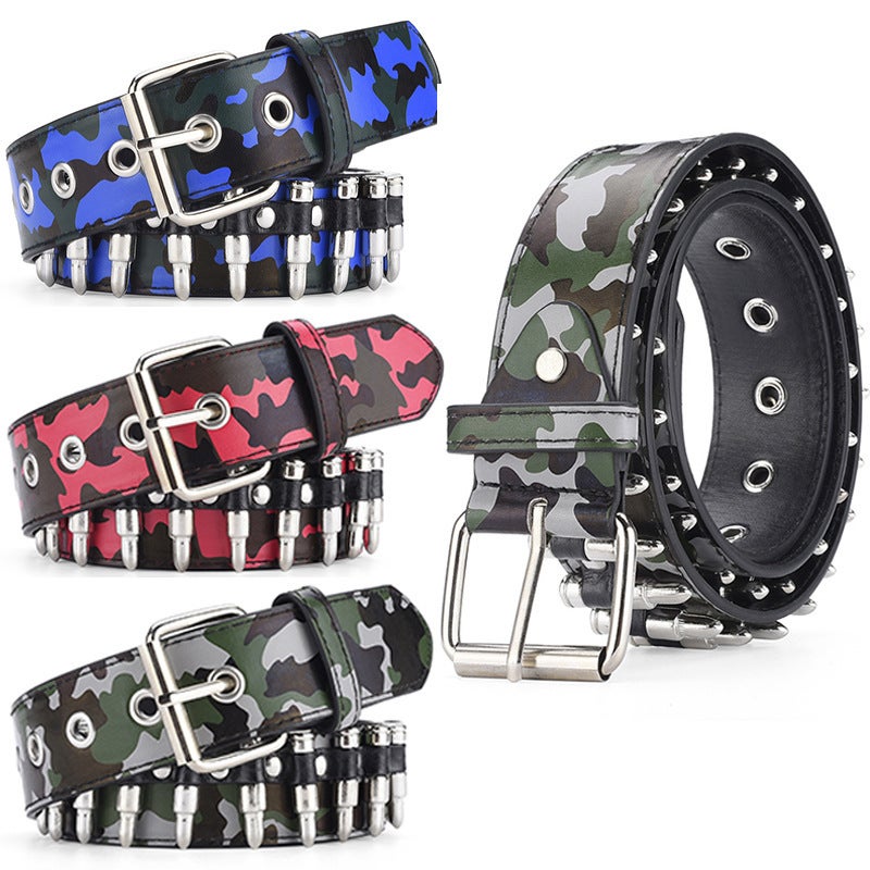 Hot Sale Rivet Belt Unisex Punk Rock Fashion Camo Black  - Image 3